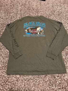 Harley-Davidson Black Bear Wytheville Virginia Olive Green Long Sleeve Shirt Siz